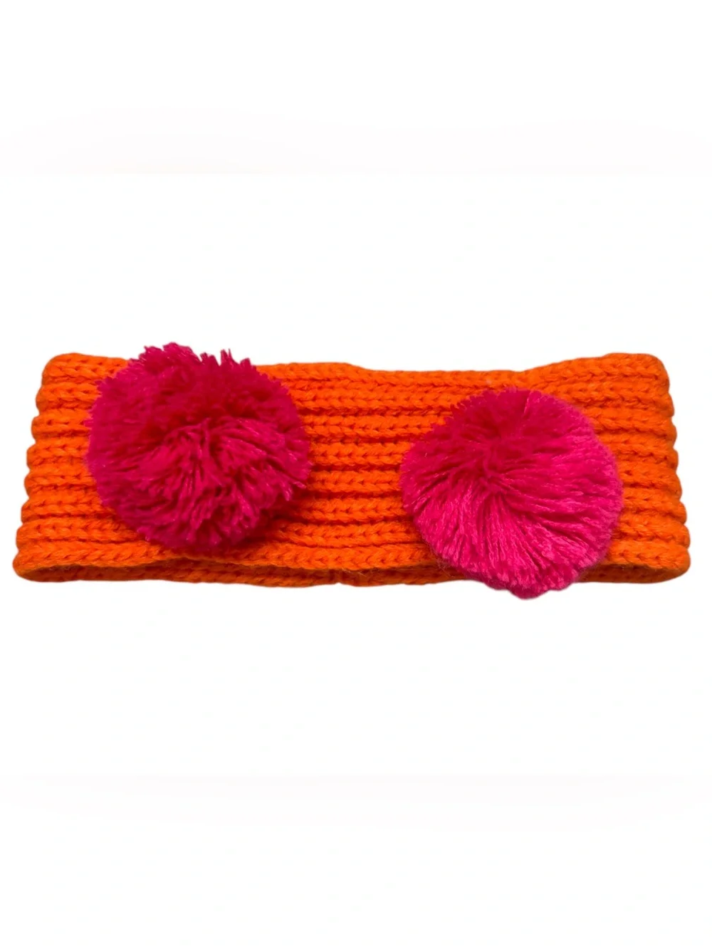 VTG Gymboree 2013 Color Happy Orange Knit Ear Warmer Headband Pink Pom Pom